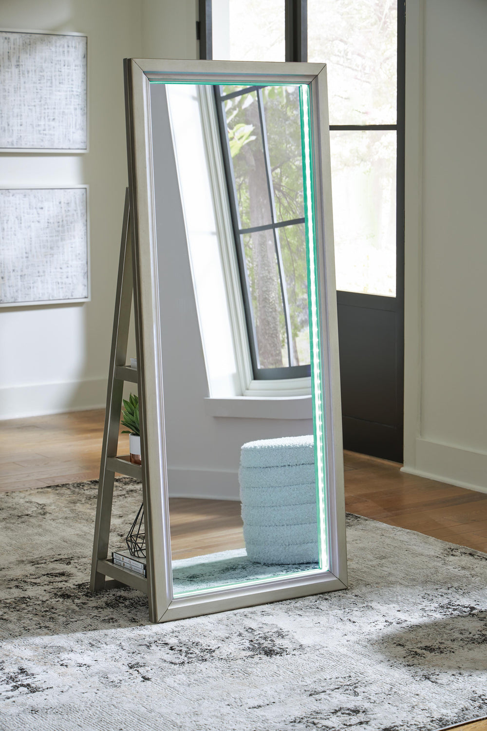 Evesen Floor Standing Mirror/Storage - Beige (18)