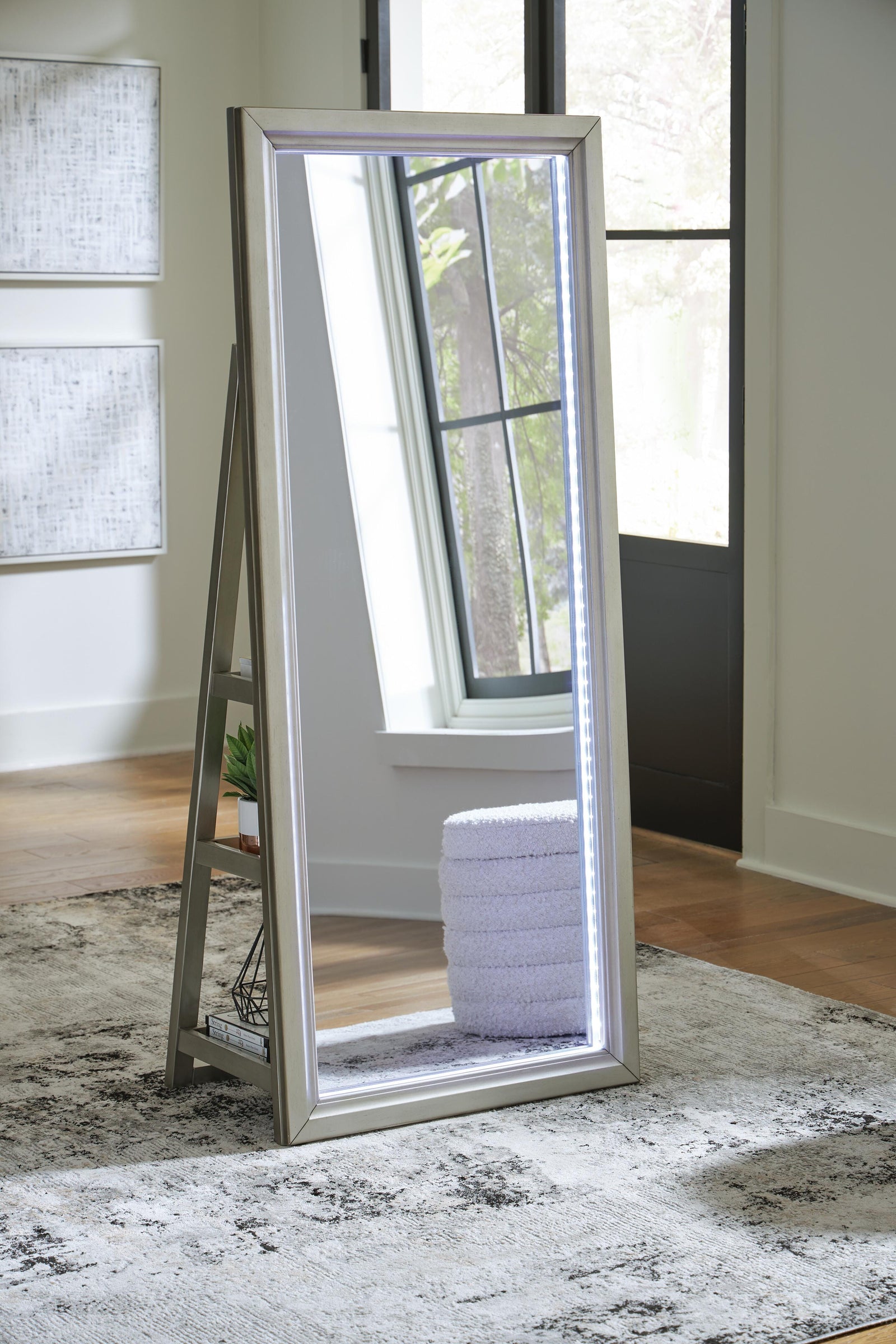 Evesen Floor Standing Mirror/Storage - Beige (2)