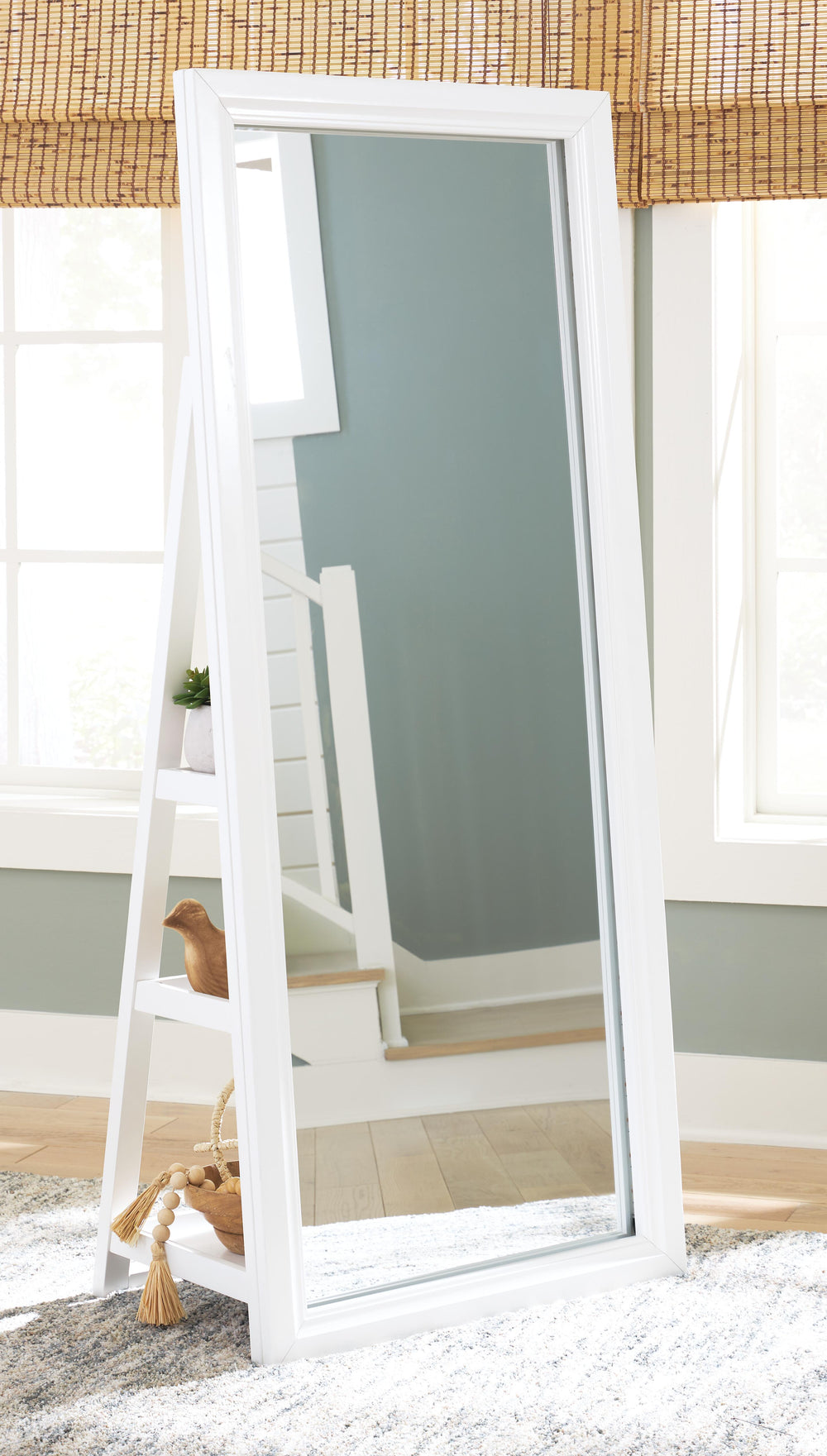 Evesen Floor Standing Mirror/Storage - White (5)