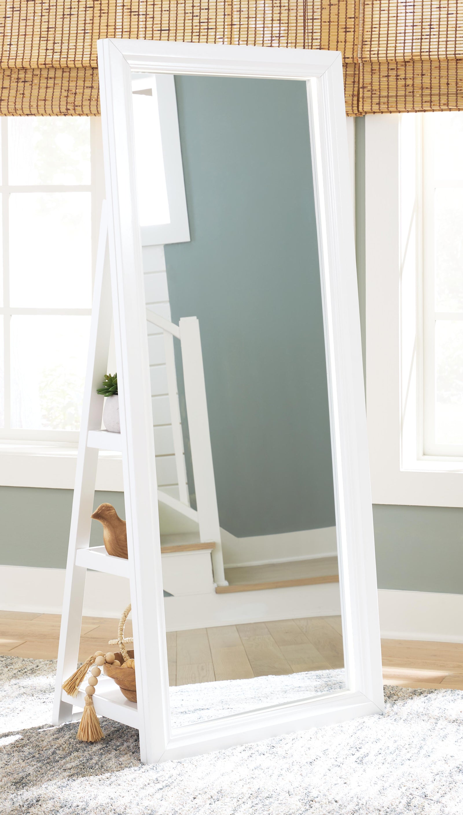 Evesen Floor Standing Mirror/Storage - White (2)