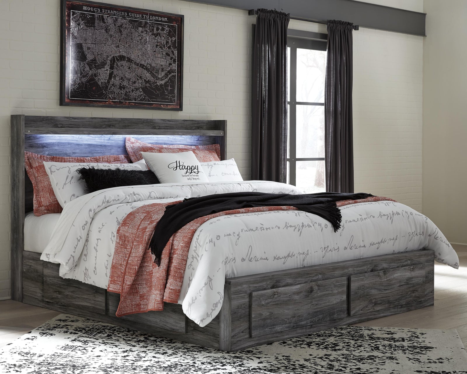 Baystorm King Panel Bed with 4 Storage Drawers - Gray (2)