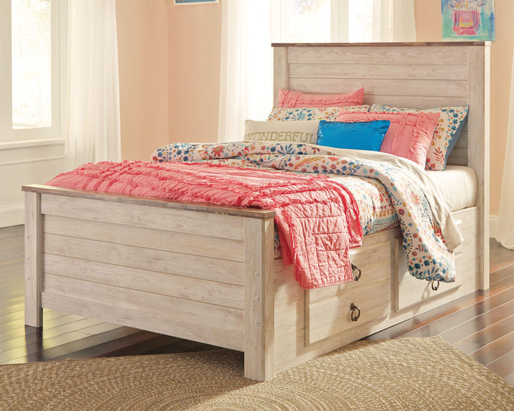 Willowton Full Panel Bed with Storage and Nightstand - Whitewash (5)