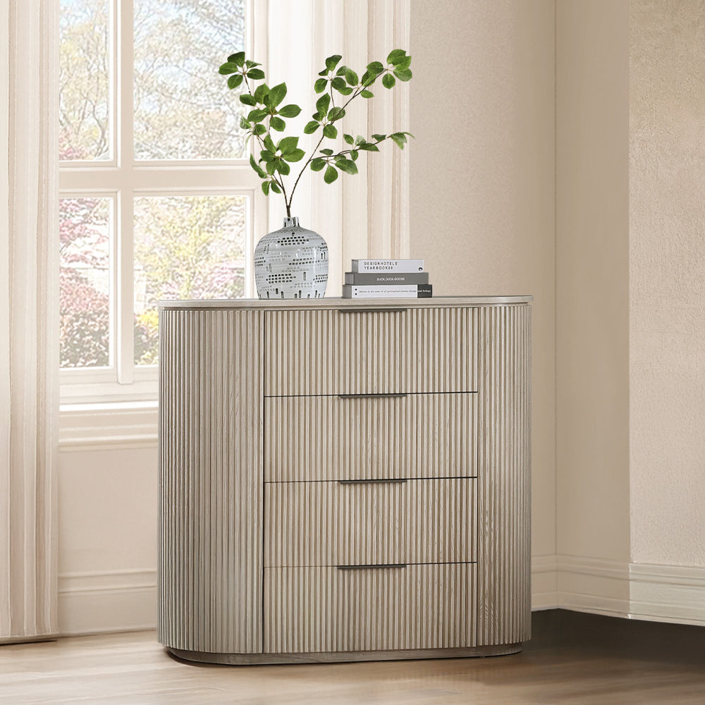 Acme Furniture Leanna Chest in light oak with reeded detailing and spacious drawer storage