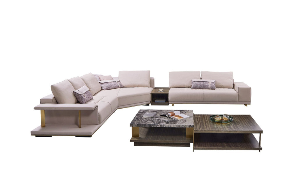 EK-LY1003R Pinkish Gray Top Grain Genuine Leather Sectional Sofa Set - Right Sitting