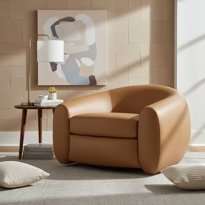 Brown leather armchair on a white background