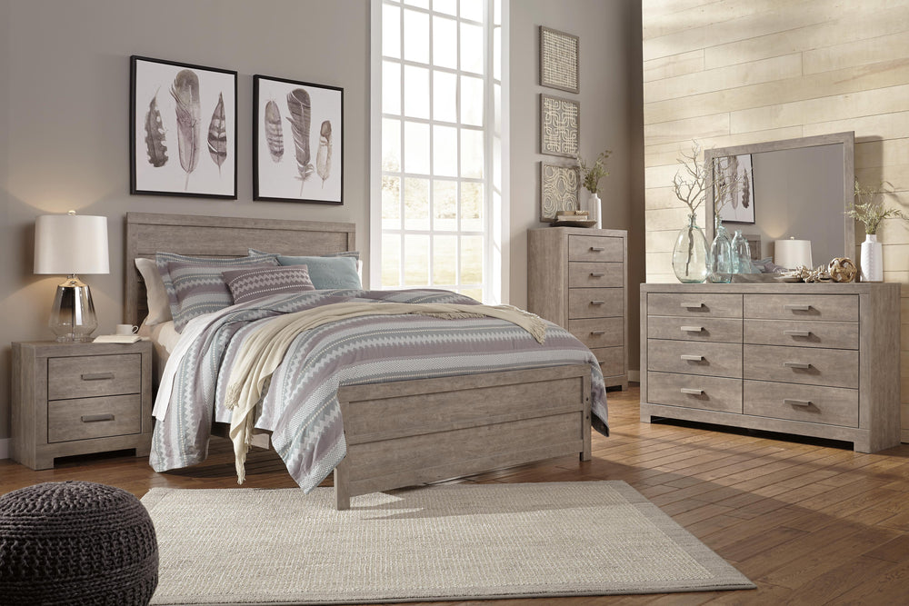 Culverbach Queen Panel Bed, Dresser, Mirror, Chest and 2 Nightstands - Gray (14)