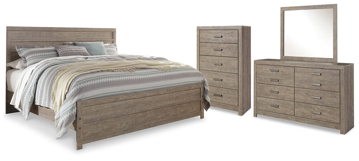 Culverbach King Panel Bed, Dresser, Mirror and Chest - Gray (1)