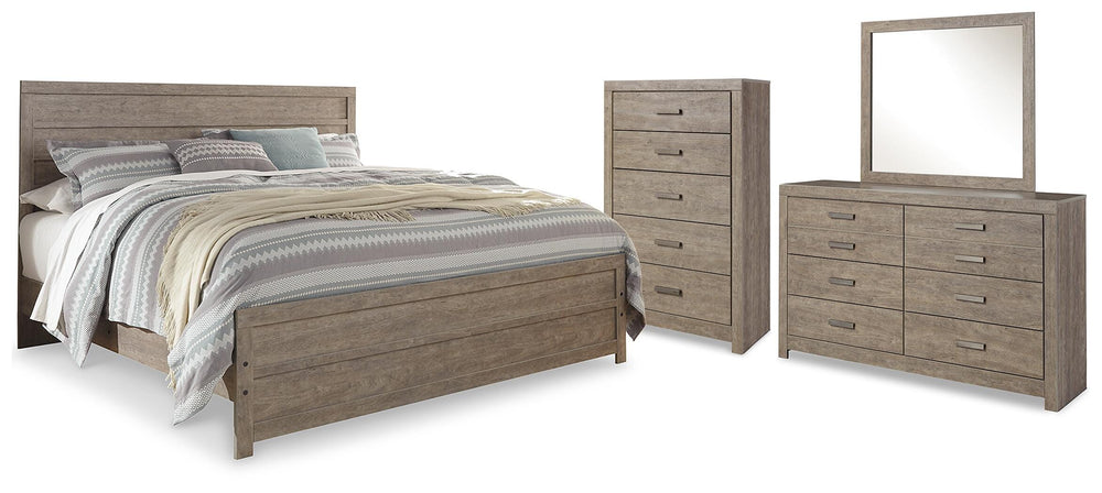 Culverbach King Panel Bed, Dresser, Mirror and Chest - Gray (1)