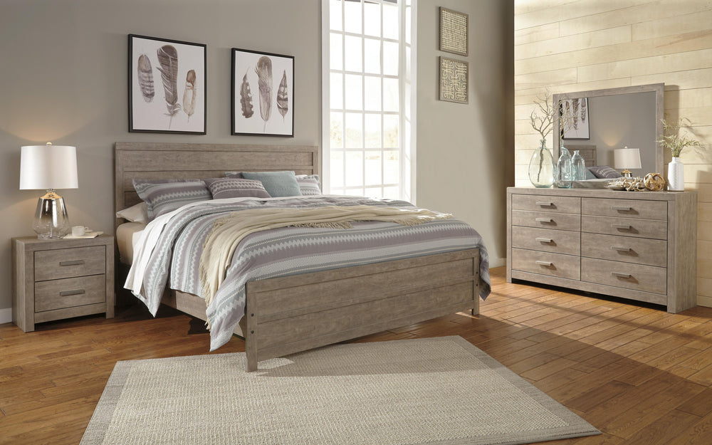 Culverbach King Panel Bed, Dresser and Mirror - Gray (1)