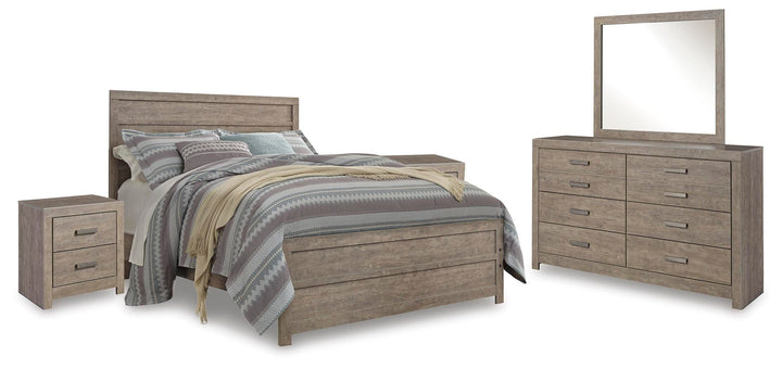 Culverbach Queen Bed with Mirrored Dresser and 2 Nightstand - Gray (1)