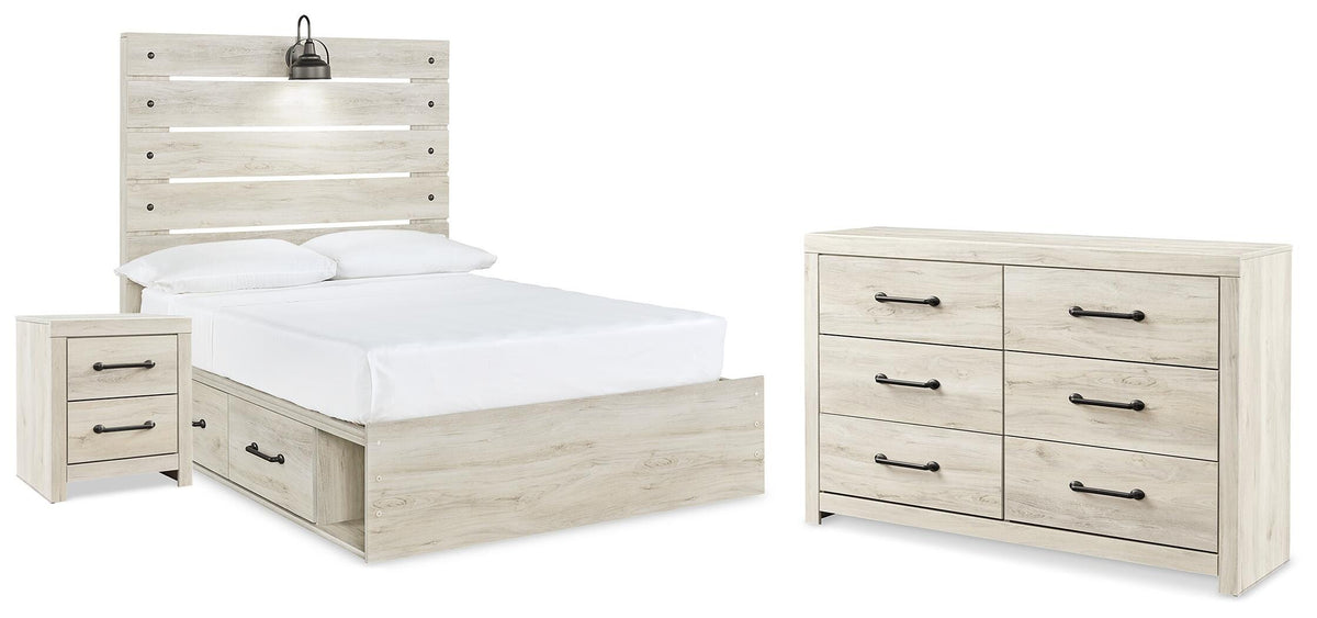 Cambeck Full Panel Bed with Storage, Dresser and Nightstand - Whitewash (1)