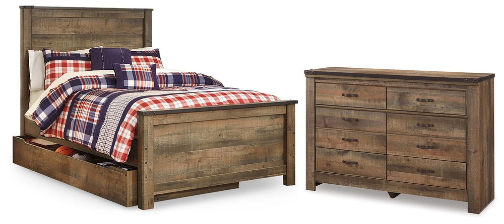 Trinell Full Panel Bed with Storage and Dresser - Brown (1)