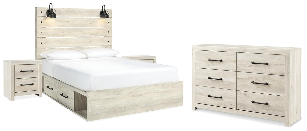 Cambeck Queen Panel Bed with Storage, Dresser and 2 Nightstands - Whitewash (1)