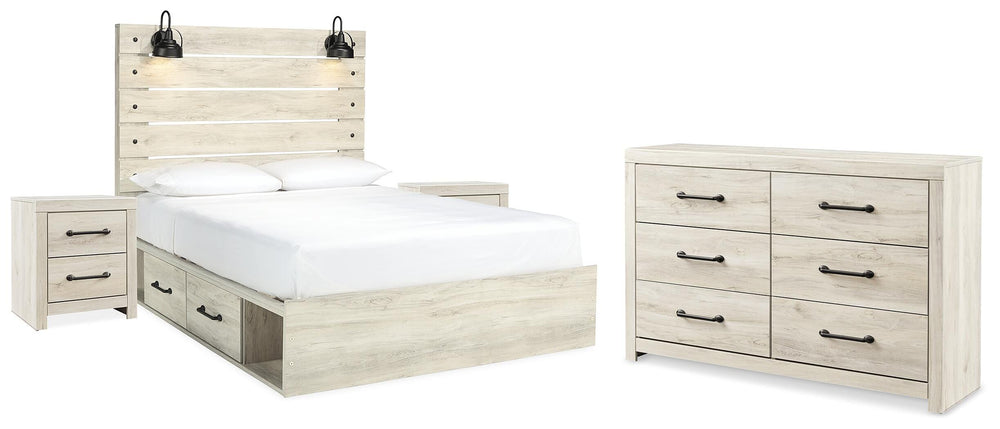 Cambeck Queen Panel Bed with Storage, Dresser and 2 Nightstands - Whitewash (1)