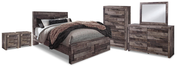 Derekson Queen Storage Bed, Dresser, Mirror, Chest and 2 Nightstands - Multi Gray (1)