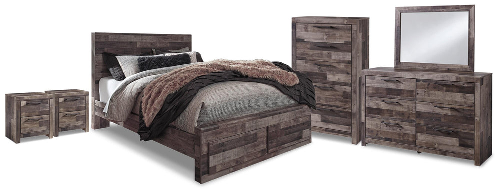 Derekson Queen Storage Bed, Dresser, Mirror, Chest and 2 Nightstands - Multi Gray (1)