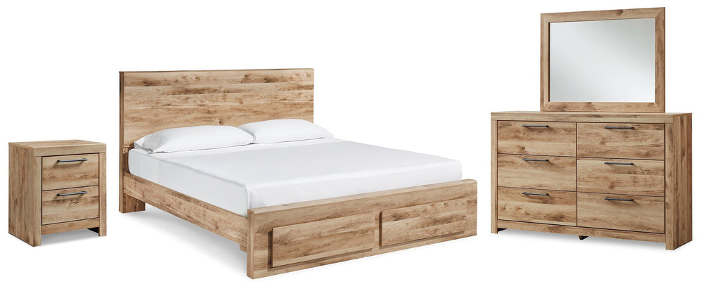 Hyanna King Panel Storage Bed, Dresser, Mirror and Nightstand - Tan Brown (1)