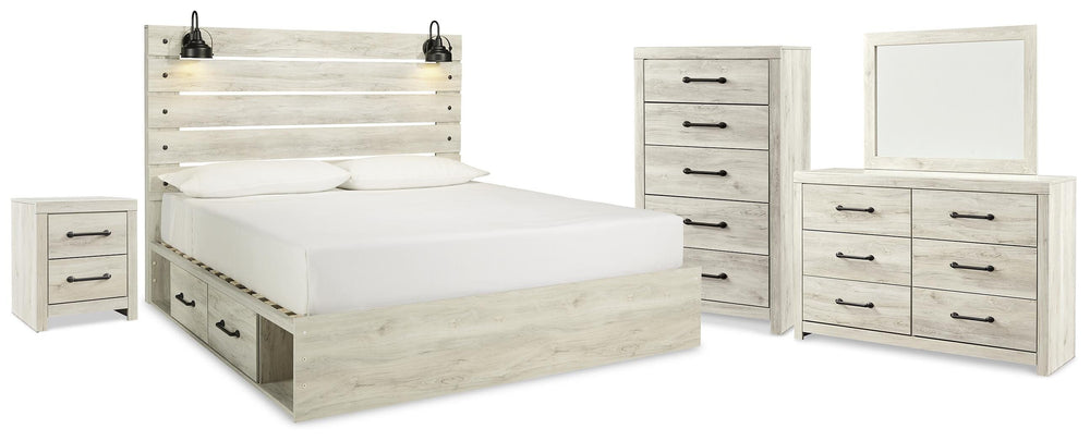 Cambeck King Panel Storage Bed, Dresser, Mirror, Chest and Nightstand - Whitewash (1)