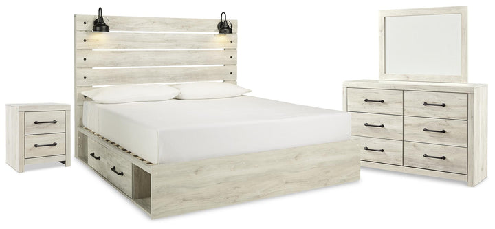 Cambeck King Panel Storage Bed, Dresser, Mirror and Nightstand - Whitewash (1)
