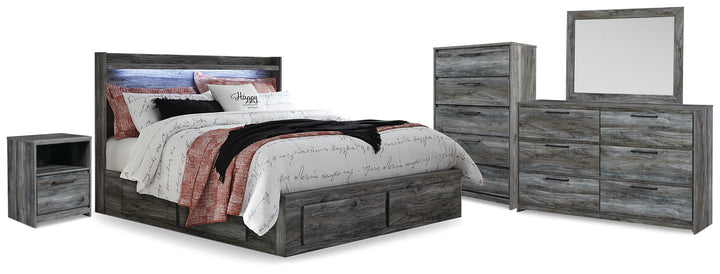 Baystorm King Storage Bed, Dresser, Mirror, Chest and Nightstand - Gray (1)