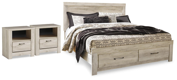Bellaby King Storage Bed and 2 Nightstands - Whitewash (1)