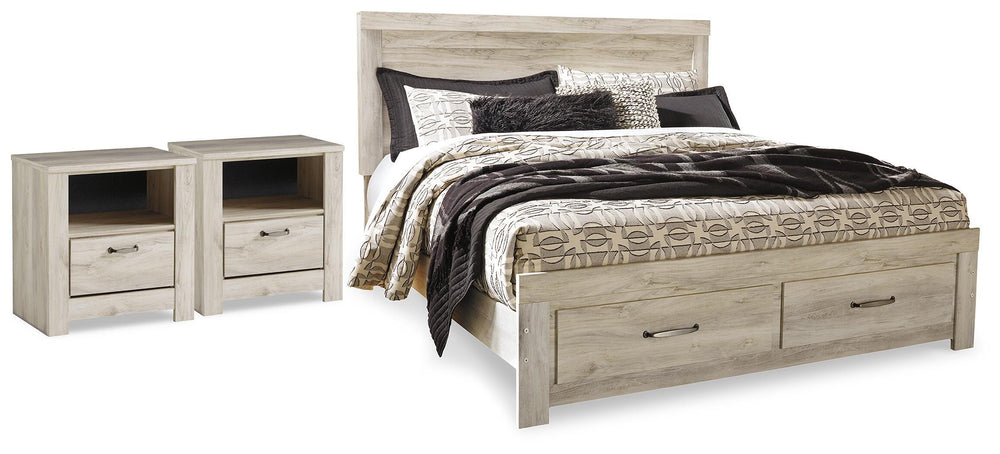 Bellaby King Storage Bed and 2 Nightstands - Whitewash (1)