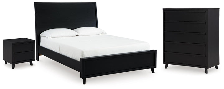 Danziar Queen Panel Bed, Chest and Nightstand - Black (1)