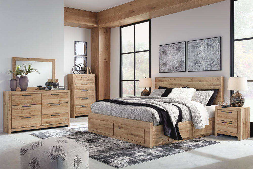Hyanna Queen Panel Storage Bed with 1 Side Storage, Dresser and Mirror - Tan Brown (10)