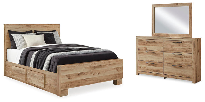 Hyanna Queen Panel Bed with 2 Side Storage, Dresser and Mirror - Tan Brown (1)