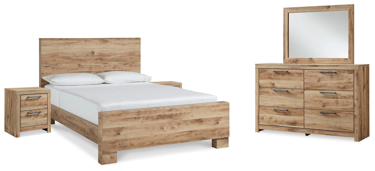 Hyanna King Panel Bed, Dresser, Mirror and 2 Nightstands - Tan Brown (1)