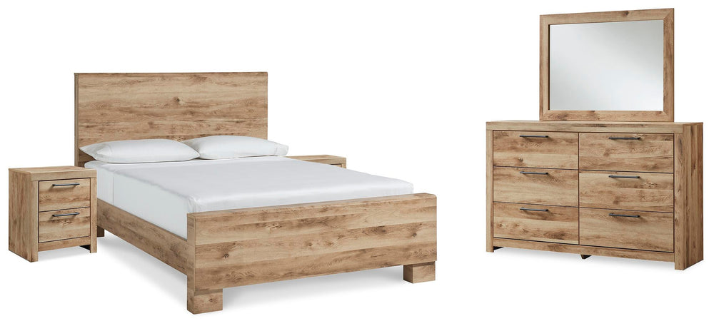 Hyanna King Panel Bed, Dresser, Mirror and 2 Nightstands - Tan Brown (1)