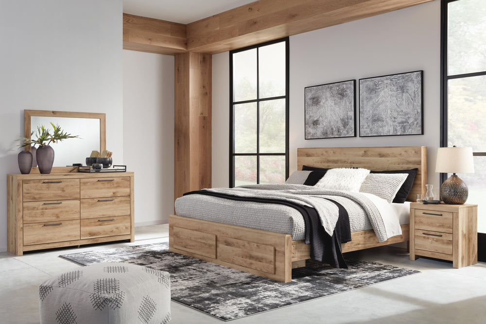 Hyanna King Panel Storage Bed, Dresser and Mirror - Tan Brown (10)