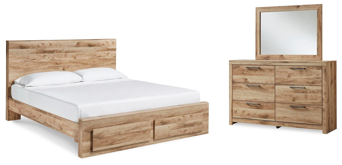 Hyanna King Panel Storage Bed, Dresser and Mirror - Tan Brown (1)