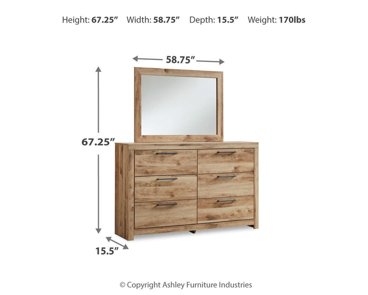 Hyanna King Panel Bed, Dresser, Mirror and 2 Nightstands - Tan Brown (4)
