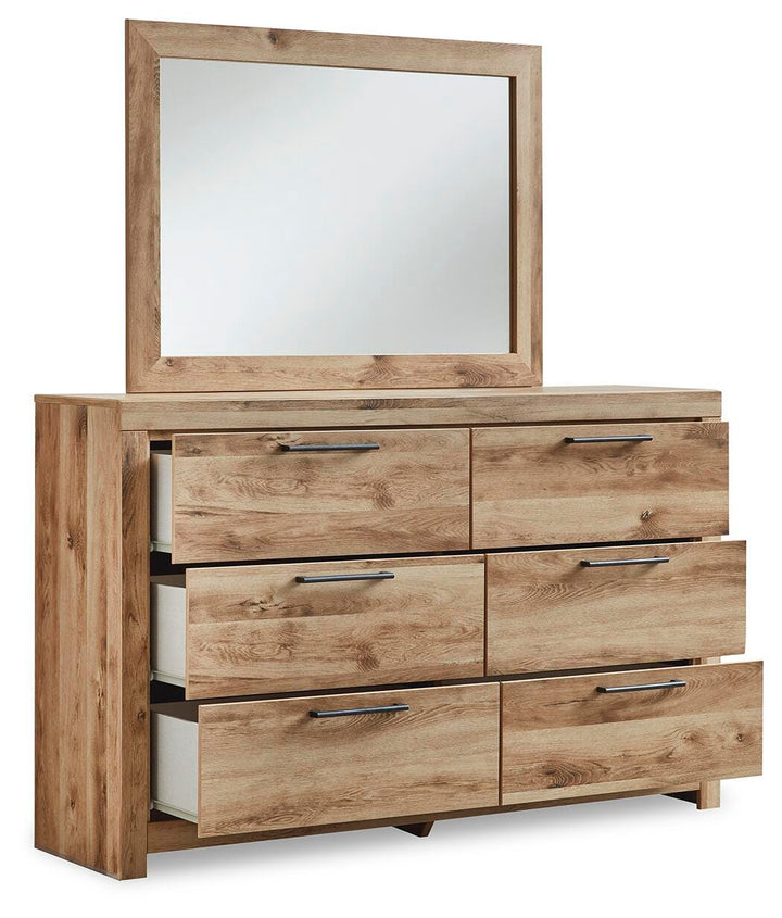 Hyanna Queen Panel Bed with Storage, Dresser, Mirror and Nightstand - Tan Brown (3)