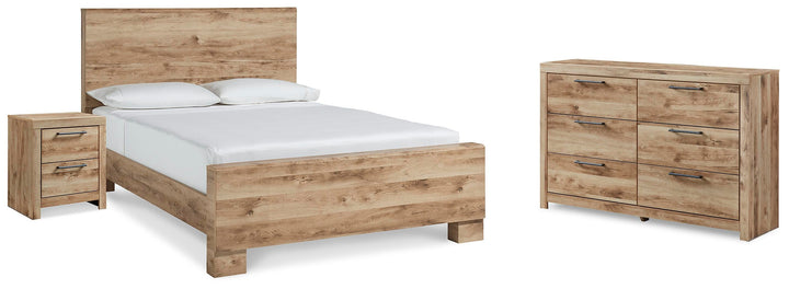 Hyanna Queen Panel Bed, Dresser, and Nightstand - Tan Brown (1)