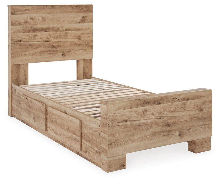 Hyanna Twin Panel Bed with 1 Side Storage - Beige (3)
