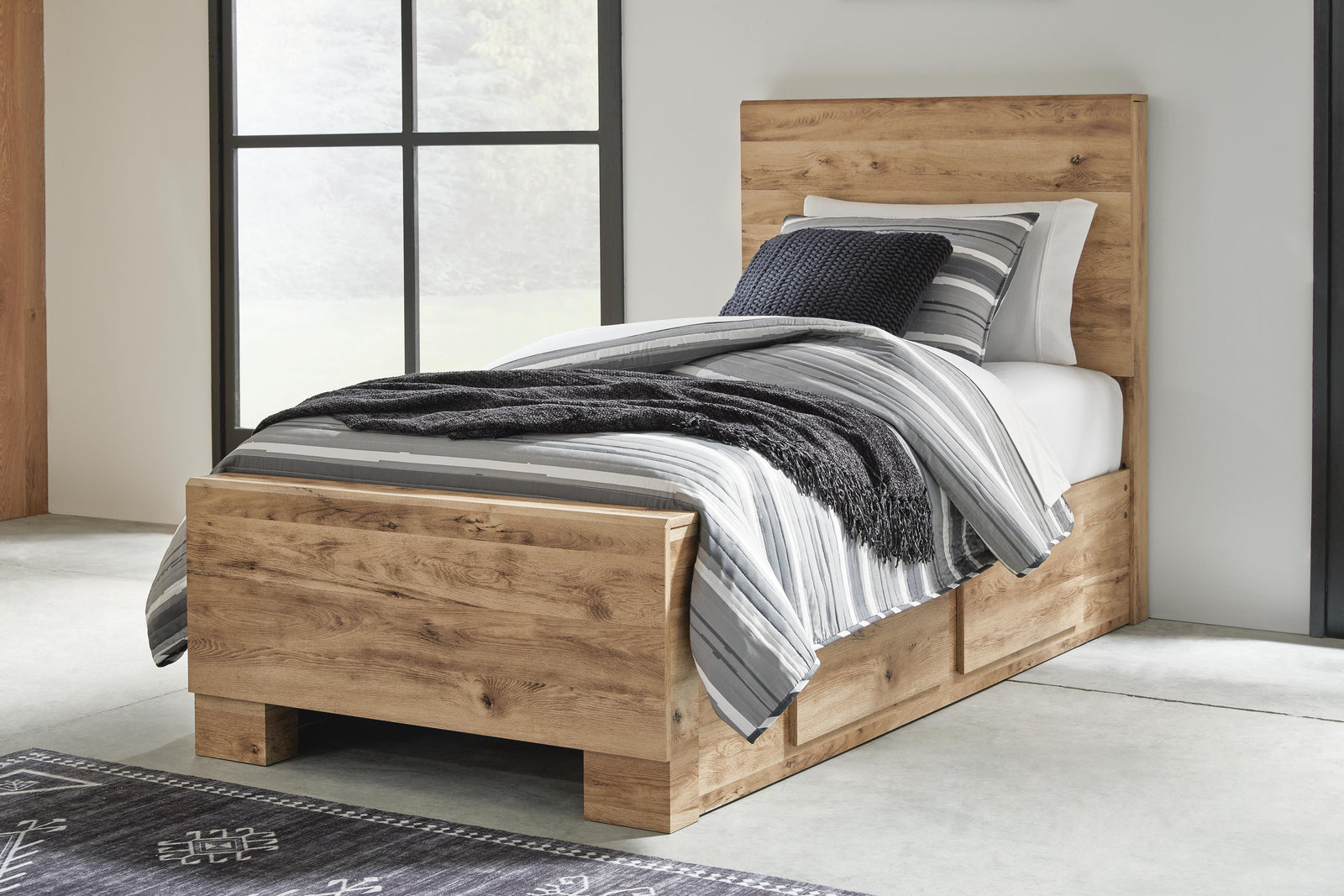 Hyanna Twin Panel Bed with 2 Side Storage - Beige (2)