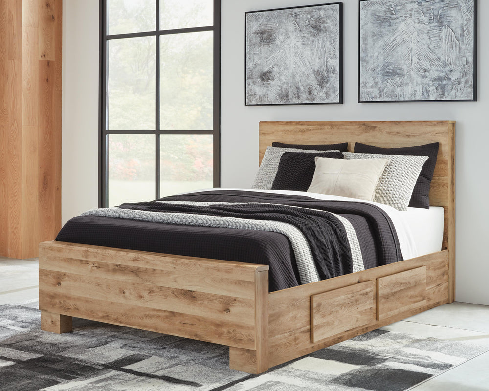 Hyanna Queen Panel Bed with 2 Side Storage, Dresser and Mirror - Tan Brown (6)