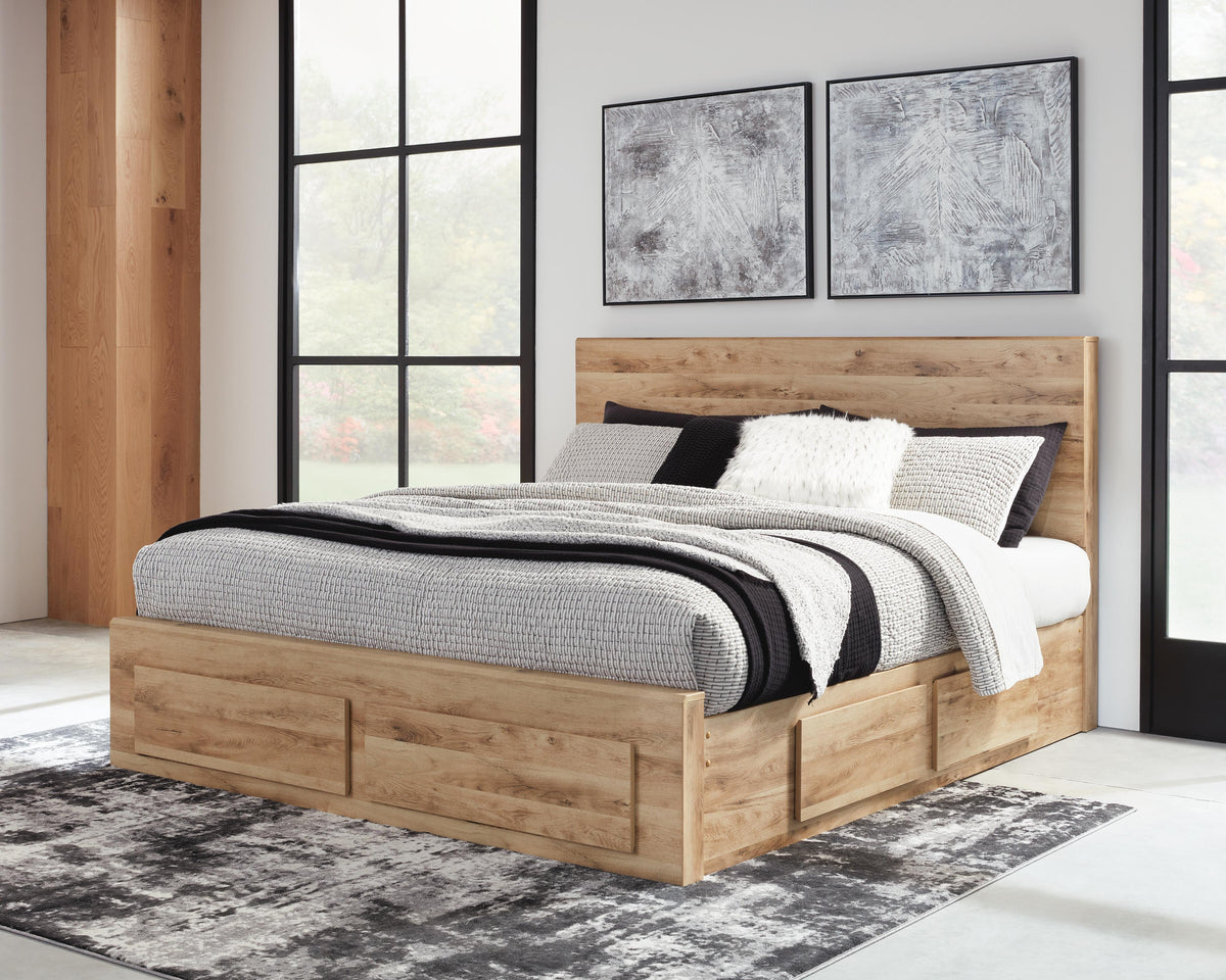 Hyanna King Panel Storage Bed with 2 Under Bed Storage Drawers - Tan Brown (2)