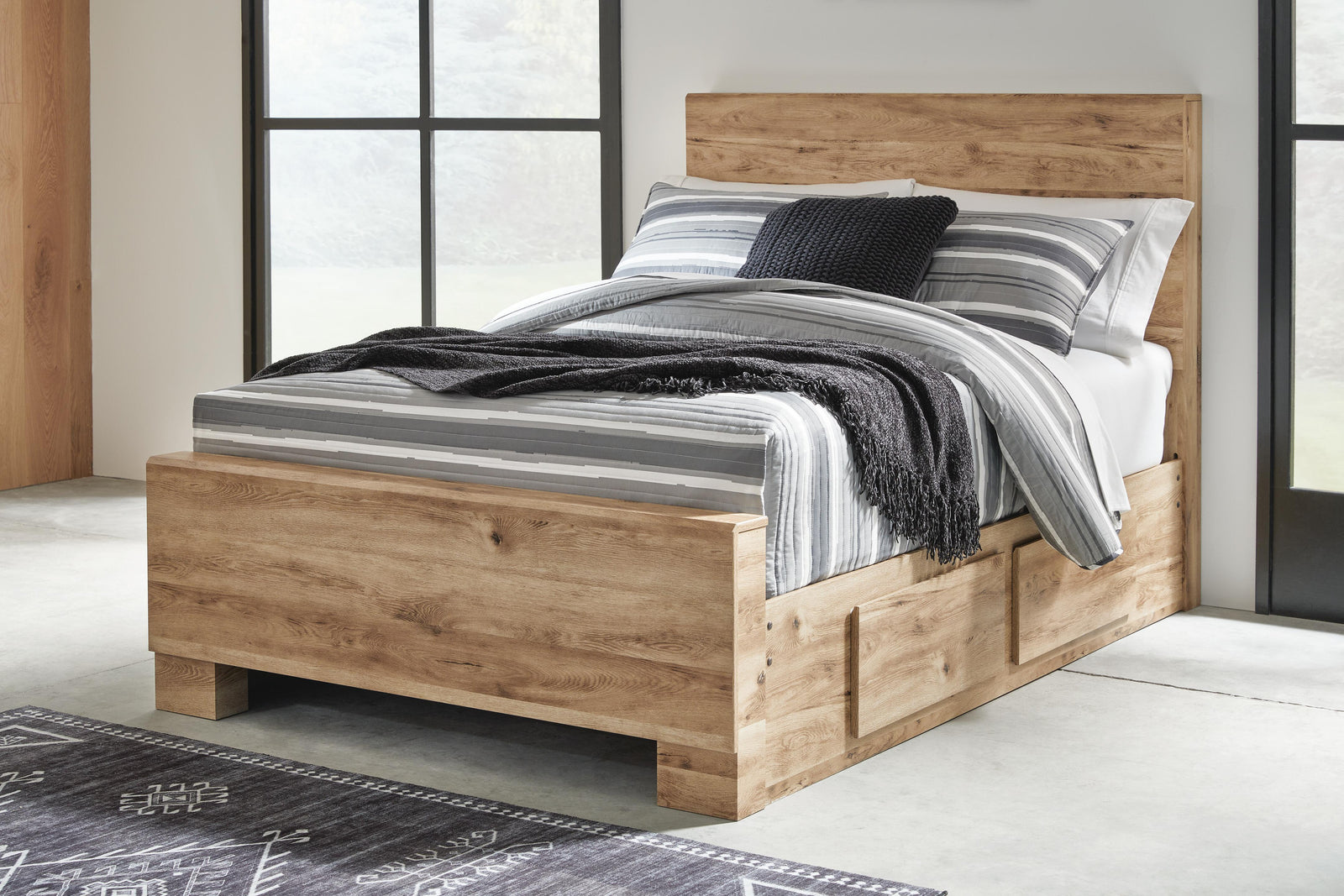 Hyanna Full Panel Bed with 1 Side Storage - Beige (2)