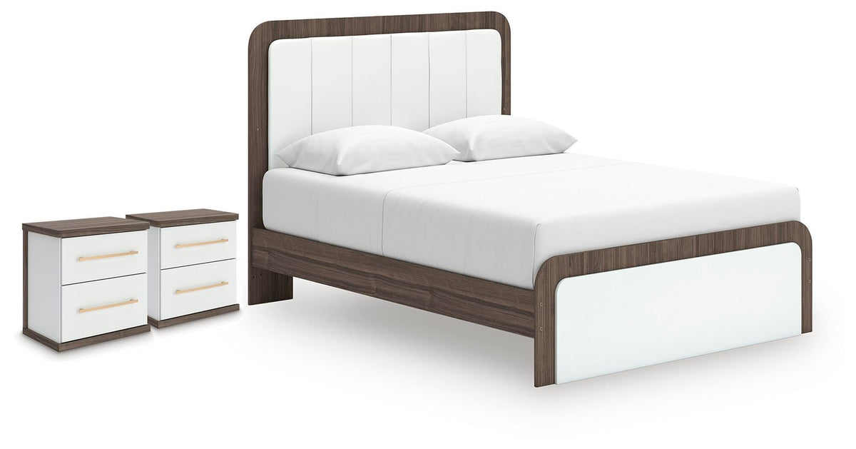 Kendanport Queen Upholstered Bed and 2 Nightstands (1)
