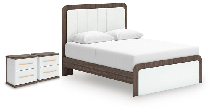 Kendanport Queen Upholstered Bed and 2 Nightstands (1)