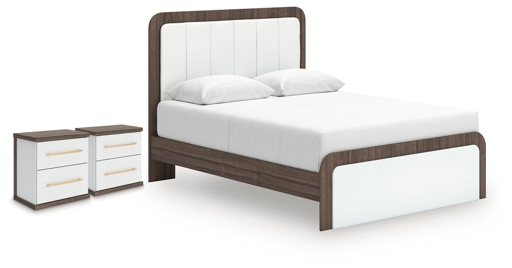 Kendanport Queen Upholstered Bed and 2 Nightstands (1)