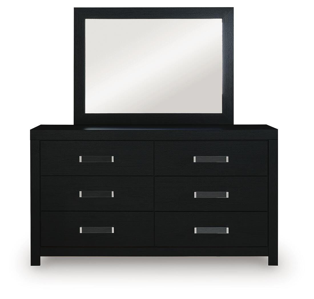 Maeling Queen Upholstered Panel Bed, Dresser and Mirror (2)