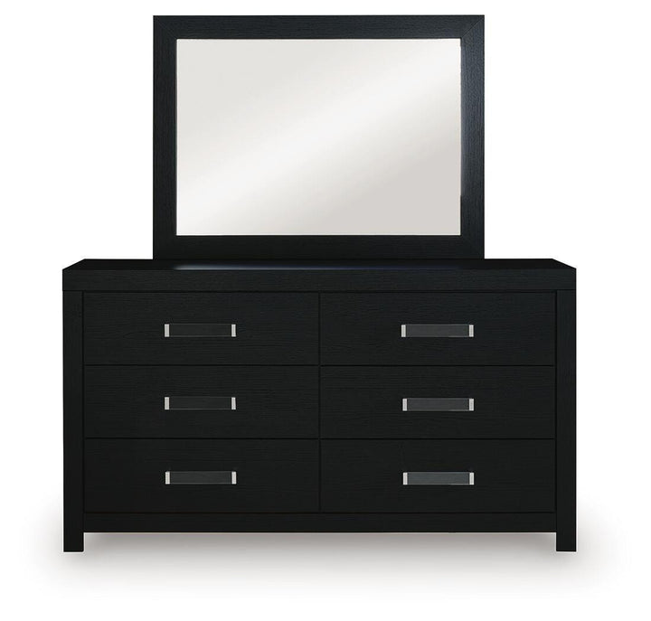 Maeling Queen Upholstered Panel Bed, Dresser and Mirror (2)