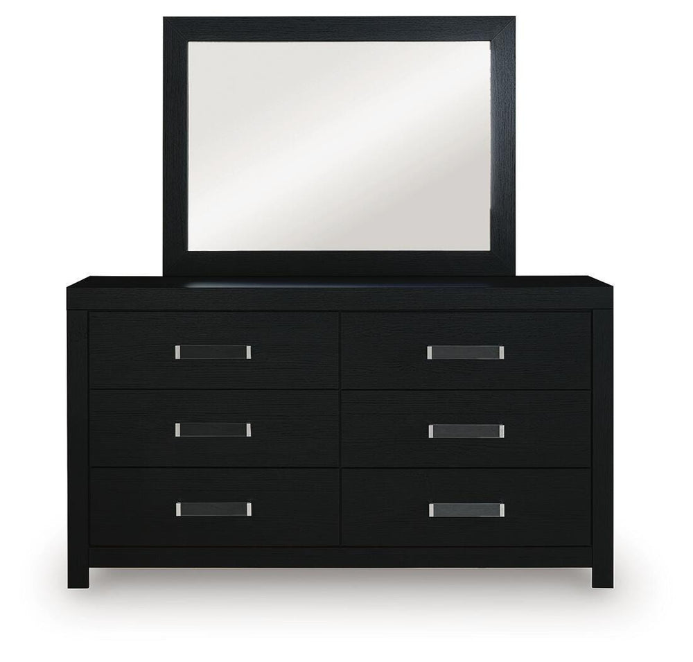 Maeling Queen Upholstered Panel Bed, Dresser and Mirror (2)