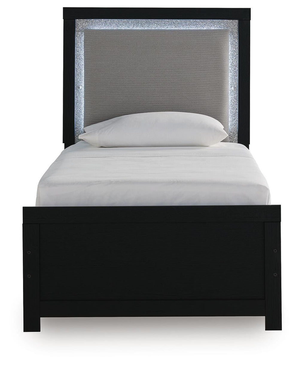 Maeling Twin Upholstered Panel Bed, Dresser and Mirror (4)