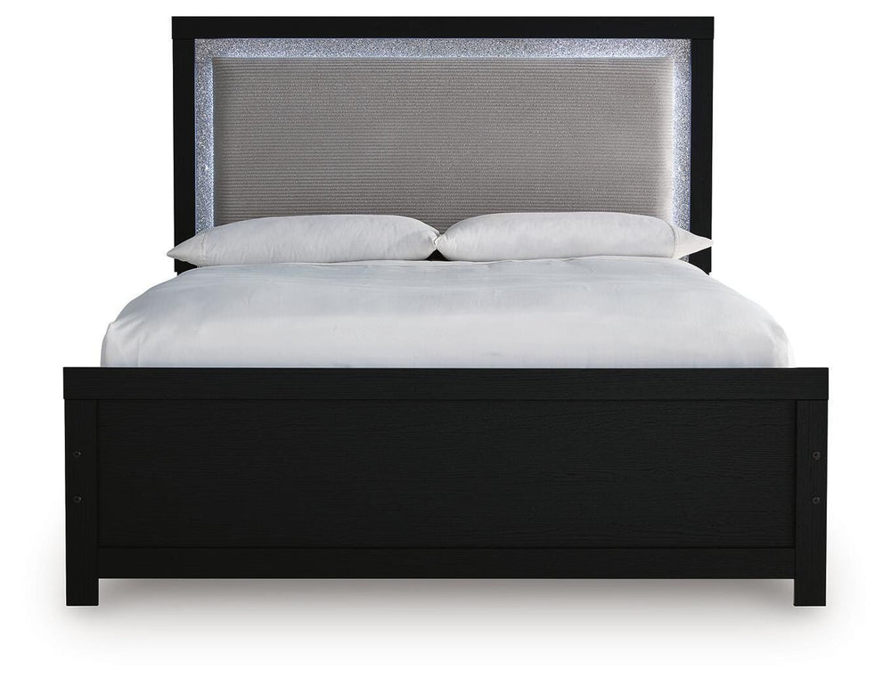 Maeling Queen Upholstered Panel Bed, Dresser and Mirror (4)