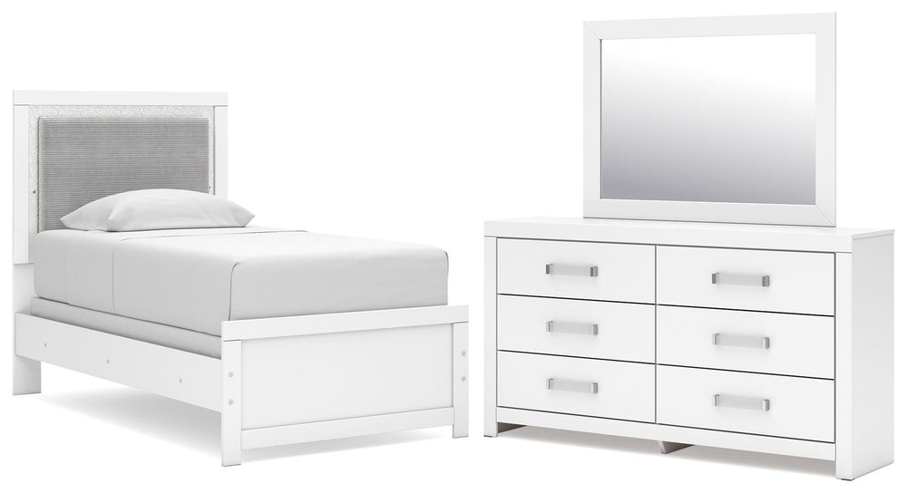 Maeling Twin Upholstered Panel Bed, Dresser and Mirror (1)